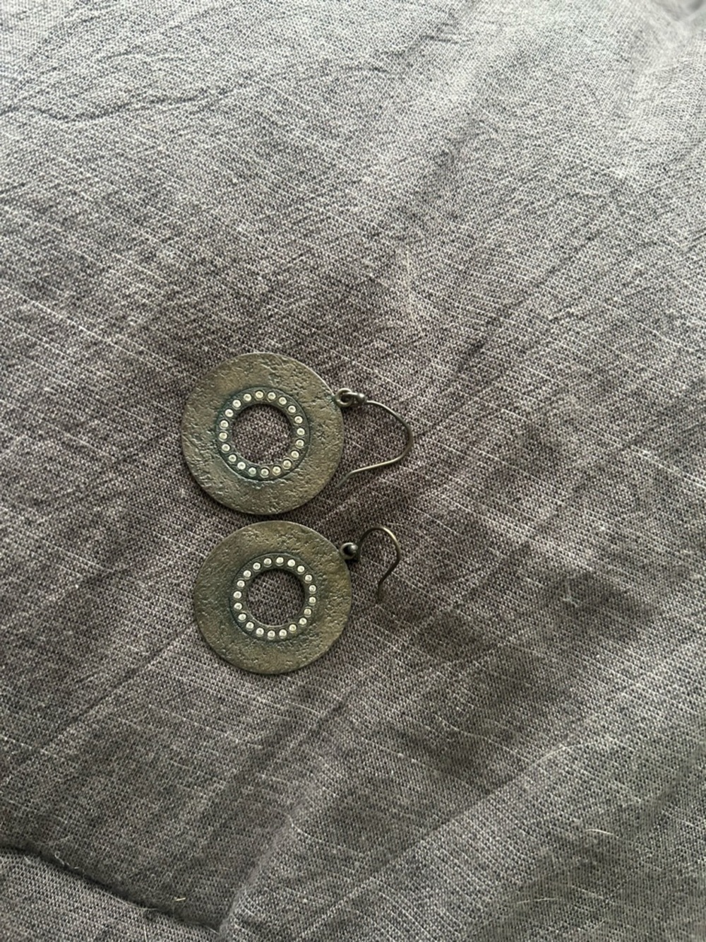 Silpada Gunmetal Circle Drop Earrings with Crystal Ring